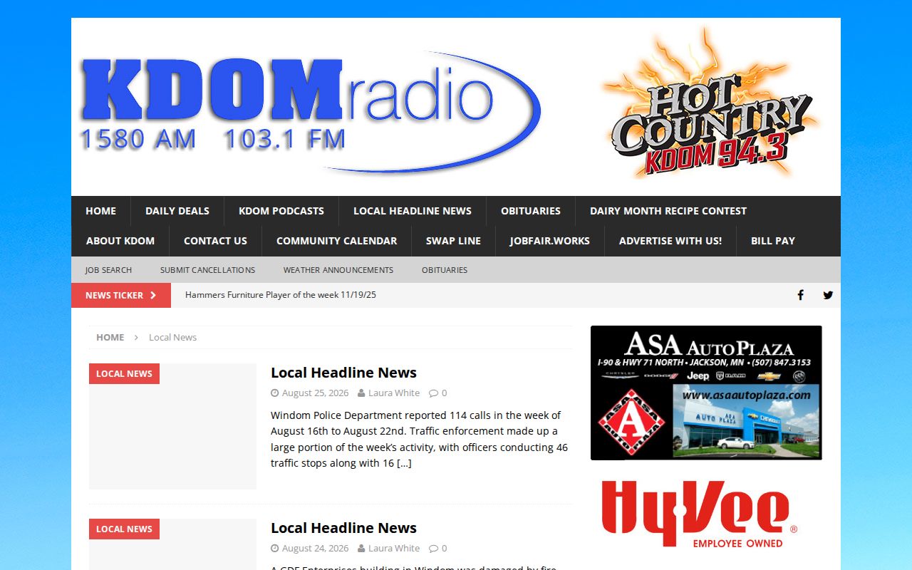 KDOM Cottonwood County local-news category for police and sheriff reports