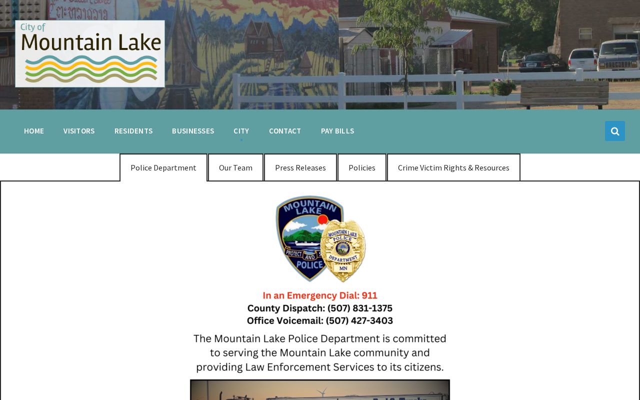 Mountain Lake Police official page for Cottonwood County police records and activity information